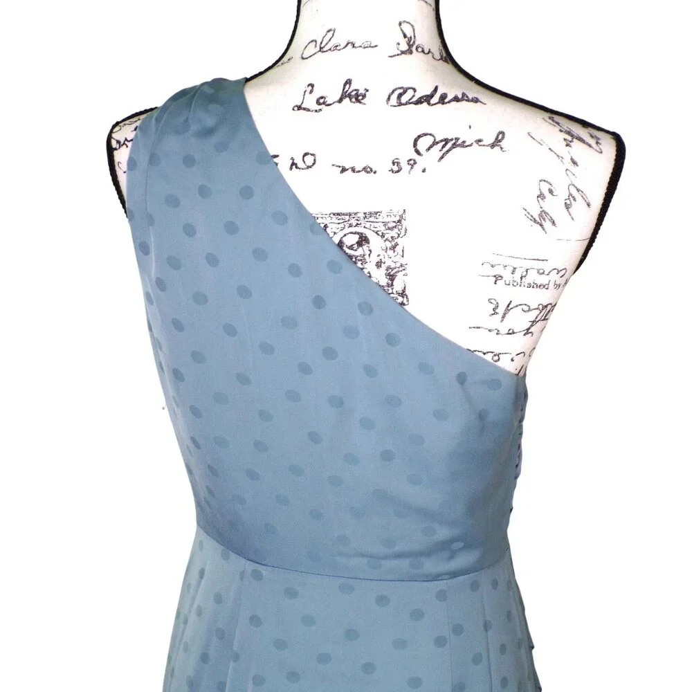 🆕FAVORITE DAUGHTER The Singles Table One Shoulder Dress Gown Polka Dot Blue 4 - Picture 15 of 16